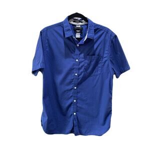 Denim & Flower Mens Short Sleeve Blue Polka Dot Button Up Shirt Size Large